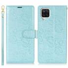 For Samsung Galaxy A42 5G Peony Flowers Imprint Leather Phone Case(Sky Blue) - 2