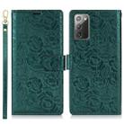 For Samsung Galaxy Note20 Peony Flowers Imprint Leather Phone Case(Green) - 2