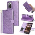 For Samsung Galaxy Note20 Peony Flowers Imprint Leather Phone Case(Purple) - 1