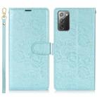 For Samsung Galaxy Note20 Peony Flowers Imprint Leather Phone Case(Sky Blue) - 2