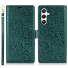 For Samsung Galaxy S25+ 5G Peony Flowers Imprint Leather Phone Case(Green) - 2