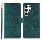 For Samsung Galaxy S25 Ultra 5G Peony Flowers Imprint Leather Phone Case(Green) - 2