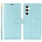 For Samsung Galaxy S24 FE 5G Peony Flowers Imprint Leather Phone Case(Sky Blue) - 2