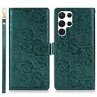 For Samsung Galaxy S23 Ultra 5G Peony Flowers Imprint Leather Phone Case(Green) - 2