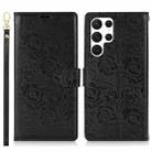 For Samsung Galaxy S23 Ultra 5G Peony Flowers Imprint Leather Phone Case(Black) - 2