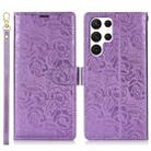 For Samsung Galaxy S22 Ultra 5G Peony Flowers Imprint Leather Phone Case(Purple) - 2