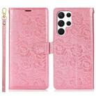 For Samsung Galaxy S22 Ultra 5G Peony Flowers Imprint Leather Phone Case(Pink) - 2