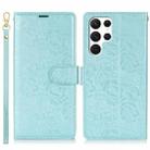 For Samsung Galaxy S22 Ultra 5G Peony Flowers Imprint Leather Phone Case(Sky Blue) - 2