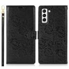 For Samsung Galaxy S22 5G Peony Flowers Imprint Leather Phone Case(Black) - 2