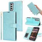 For Samsung Galaxy S22 5G Peony Flowers Imprint Leather Phone Case(Sky Blue) - 1