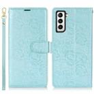 For Samsung Galaxy S22 5G Peony Flowers Imprint Leather Phone Case(Sky Blue) - 2