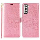 For Samsung Galaxy S21 FE 5G Peony Flowers Imprint Leather Phone Case(Pink) - 2