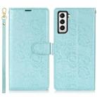 For Samsung Galaxy S21 FE 5G Peony Flowers Imprint Leather Phone Case(Sky Blue) - 2