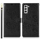 For Samsung Galaxy S21 5G Peony Flowers Imprint Leather Phone Case(Black) - 2