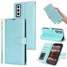 For Samsung Galaxy S21+ 5G Peony Flowers Imprint Leather Phone Case(Sky Blue) - 1
