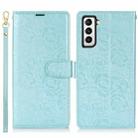 For Samsung Galaxy S21+ 5G Peony Flowers Imprint Leather Phone Case(Sky Blue) - 2