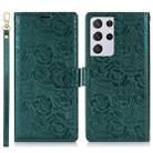 For Samsung Galaxy S21 Ultra  5G Peony Flowers Imprint Leather Phone Case(Green) - 2