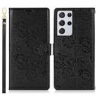 For Samsung Galaxy S21 Ultra  5G Peony Flowers Imprint Leather Phone Case(Black) - 2