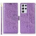 For Samsung Galaxy S21 Ultra  5G Peony Flowers Imprint Leather Phone Case(Purple) - 2