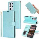 For Samsung Galaxy S21 Ultra  5G Peony Flowers Imprint Leather Phone Case(Sky Blue) - 1