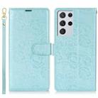 For Samsung Galaxy S21 Ultra  5G Peony Flowers Imprint Leather Phone Case(Sky Blue) - 2