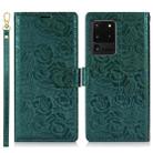 For Samsung Galaxy S20 Ultra Peony Flowers Imprint Leather Phone Case(Green) - 2
