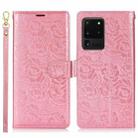 For Samsung Galaxy S20 Ultra Peony Flowers Imprint Leather Phone Case(Pink) - 2