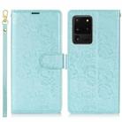 For Samsung Galaxy S20 Ultra Peony Flowers Imprint Leather Phone Case(Sky Blue) - 2