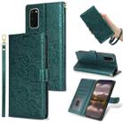 For Samsung Galaxy S20 Peony Flowers Imprint Leather Phone Case(Green) - 1