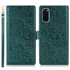 For Samsung Galaxy S20 Peony Flowers Imprint Leather Phone Case(Green) - 2
