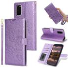 For Samsung Galaxy S20 Peony Flowers Imprint Leather Phone Case(Purple) - 1