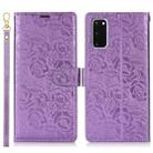 For Samsung Galaxy S20 Peony Flowers Imprint Leather Phone Case(Purple) - 2