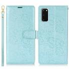 For Samsung Galaxy S20 Peony Flowers Imprint Leather Phone Case(Sky Blue) - 2