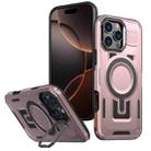 For iPhone 16 Pro Max Shield Hollow Frame Holder MagSafe Phone Case(Rose Gold) - 1