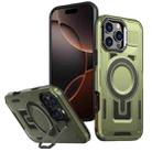 For iPhone 16 Pro Shield Hollow Frame Holder MagSafe Phone Case(Olive Green) - 1