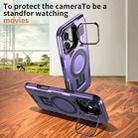 For iPhone 16 Shield Hollow Frame Holder MagSafe Phone Case(Purple) - 3