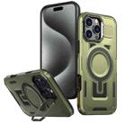 For iPhone 15 Pro Max Shield Hollow Frame Holder MagSafe Phone Case(Olive Green) - 1