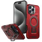 For iPhone 15 Pro Max Shield Hollow Frame Holder MagSafe Phone Case(Red) - 1