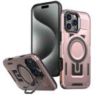 For iPhone 15 Pro Max Shield Hollow Frame Holder MagSafe Phone Case(Rose Gold) - 1