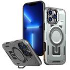 For iPhone 13 Pro Max Shield Hollow Frame Holder MagSafe Phone Case(Grey) - 1