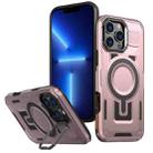 For iPhone 13 Pro Max Shield Hollow Frame Holder MagSafe Phone Case(Rose Gold) - 1