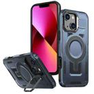 For iPhone 13 Shield Hollow Frame Holder MagSafe Phone Case(Navy Blue) - 1