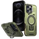 For iPhone 12 / 12 Pro Shield Hollow Frame Holder MagSafe Phone Case(Olive Green) - 1