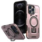 For iPhone 12 Pro Max Shield Hollow Frame Holder MagSafe Phone Case(Rose Gold) - 1