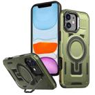 For iPhone 11 Shield Hollow Frame Holder MagSafe Phone Case(Olive Green) - 1