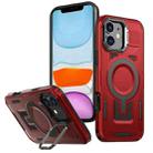 For iPhone 11 Shield Hollow Frame Holder MagSafe Phone Case(Red) - 1