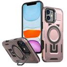 For iPhone 11 Shield Hollow Frame Holder MagSafe Phone Case(Rose Gold) - 1