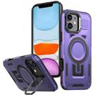 For iPhone 11 Shield Hollow Frame Holder MagSafe Phone Case(Purple) - 1