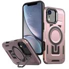 For iPhone XR Shield Hollow Frame Holder MagSafe Phone Case(Rose Gold) - 1