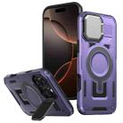 For iPhone 16 Pro Shield Frame Holder MagSafe Phone Case(Purple) - 1